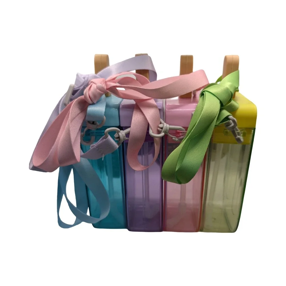 Set of 4 Popsicle Drink Bottles With Straps Reusable Water Bottles Kawaii Pastel